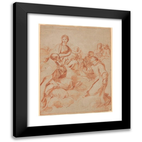 Andrea Sacchi 12x14 Black Modern Framed Museum Art Print Titled - The Virgin and Child with Saint Anthony of Padua Handing a Lily to the Child
