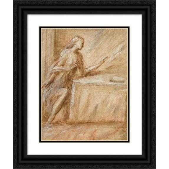 Andrea Schiavone 19x24 Black Ornate Framed Double Matted Museum Art Print Titled: Study of the Virgin for an Annunciation (1550s)