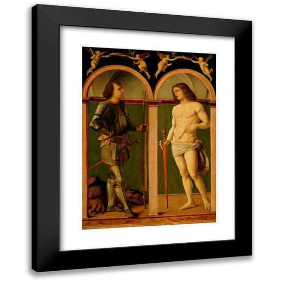 Andrea Solario 18x24 Black Modern Framed Museum Art Print Titled - Saint George and Saint Sebastian (ca. 1507 - 1510)
