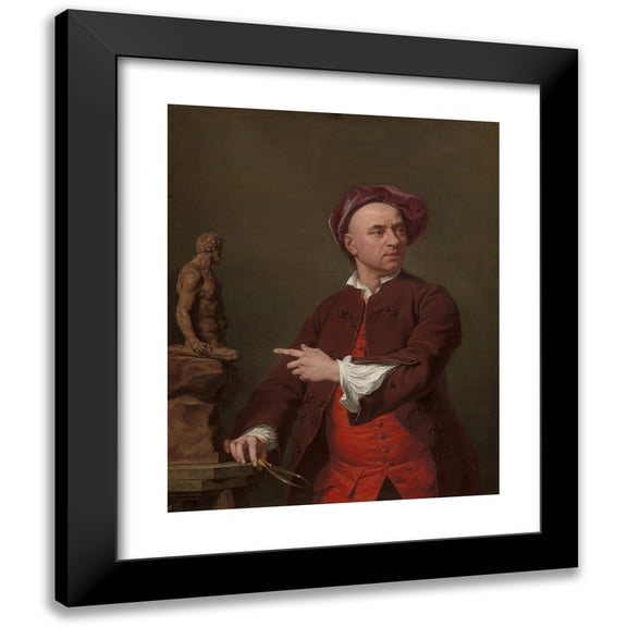 Andrea Soldi 12x14 Black Modern Framed Museum Art Print Titled - John Michael Rysbrack Modelling His Terra-Cotta Statue of Hercules (1753)