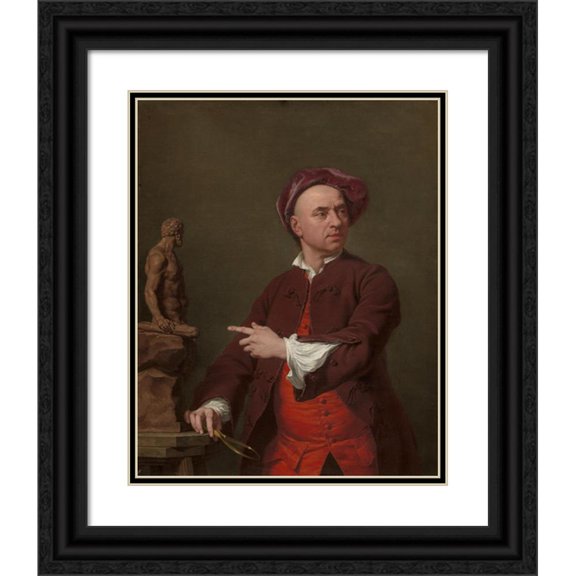 Andrea Soldi 20x24 Black Ornate Framed Double Matted Museum Art Print Titled: John Michael Rysbrack Modelling His Terra-Cotta Statue of Hercules (1753)
