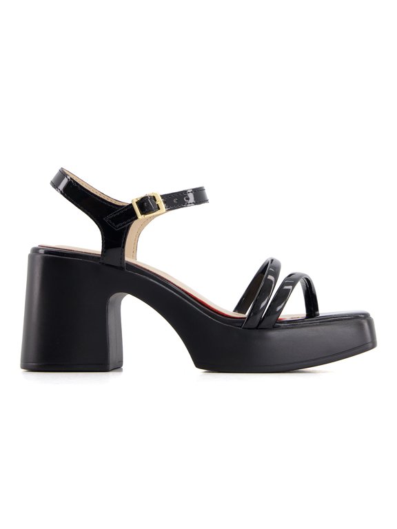 Women's Ankle Strap Medium Platform Heeled Sandals 64978 Black