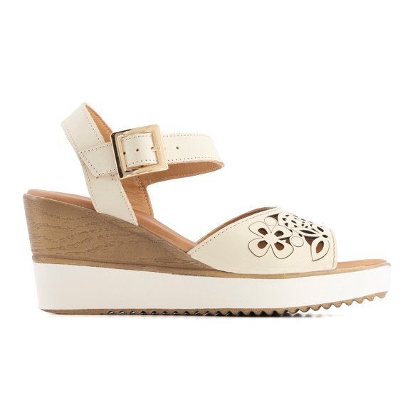 Andrea Women's Ivory Wedge Heel Ankle Strap Platform Sandals 68321