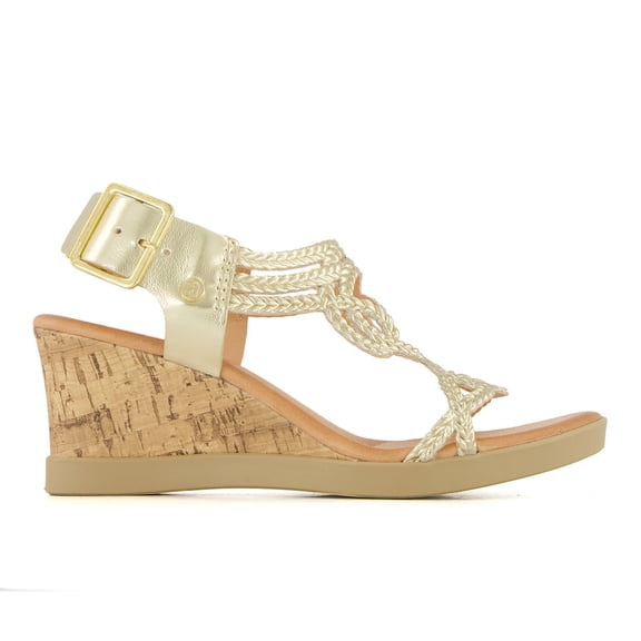 Andrea Women's Wedge Sandals 65521 - Gold Memory Foam Ankle Strap
