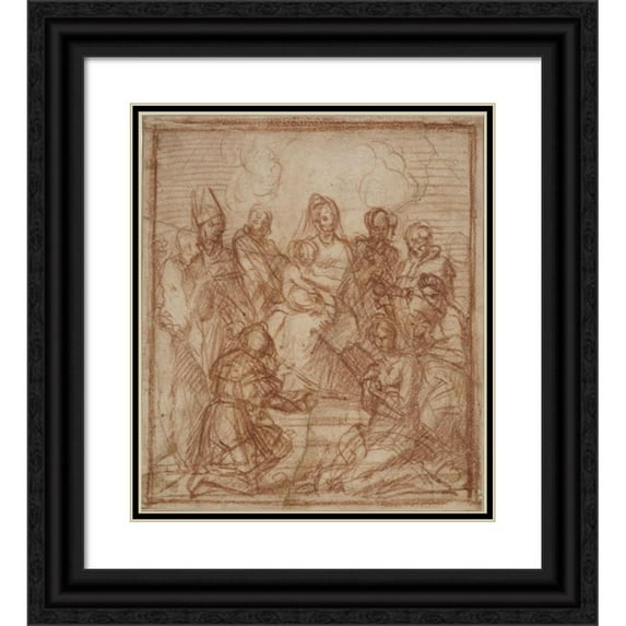 Andrea del Sarto 12x14 Black Ornate Wood Framed Double Matted Museum Art Print Titled: Enthroned Madonna with Child and Eight Saints (1528)