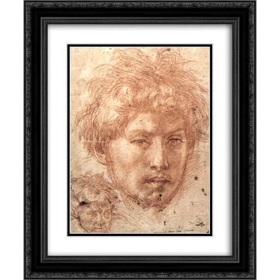Andrea del Sarto 2x Matted 20x24 Black Ornate Framed Art Print 'Head of a Young Man'