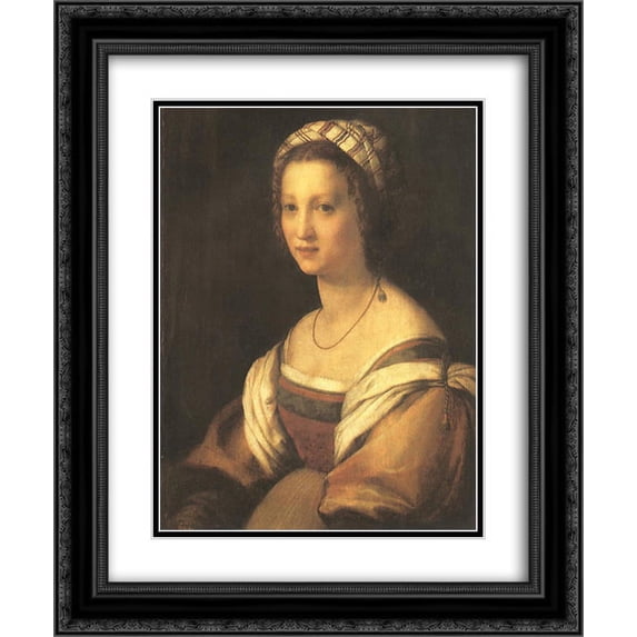 Andrea del Sarto 2x Matted 20x24 Black Ornate Framed Art Print 'Portrait of the Artist's Wife'