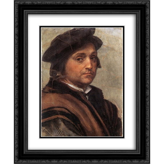 Andrea del Sarto 2x Matted 20x24 Black Ornate Framed Art Print 'Self-Portrait'