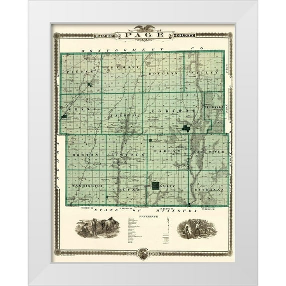 Andreas 12x14 White Modern Wood Framed Museum Art Print Titled - Page Iowa Landowner - Andreas 1874