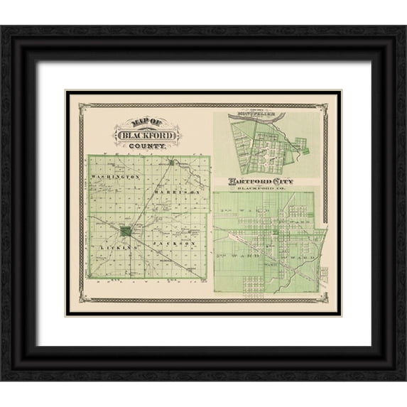 Andreas 14x12 Black Ornate Wood Framed with Double Matting Museum Art Print Titled - Blackford Indiana - Andreas 1876