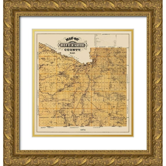 Andreas 15x16 Gold Ornate Wood Framed with Double Matting Museum Art Print Titled - Blue Earth Minnesota Landowner - Andreas 1874