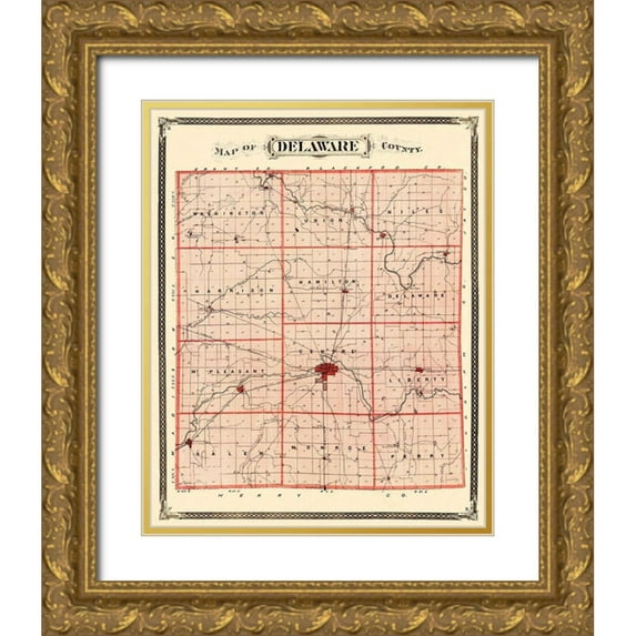 Andreas 15x18 Gold Ornate Wood Framed with Double Matting Museum Art Print Titled - Delaware Muncie Indiana - Andreas 1876