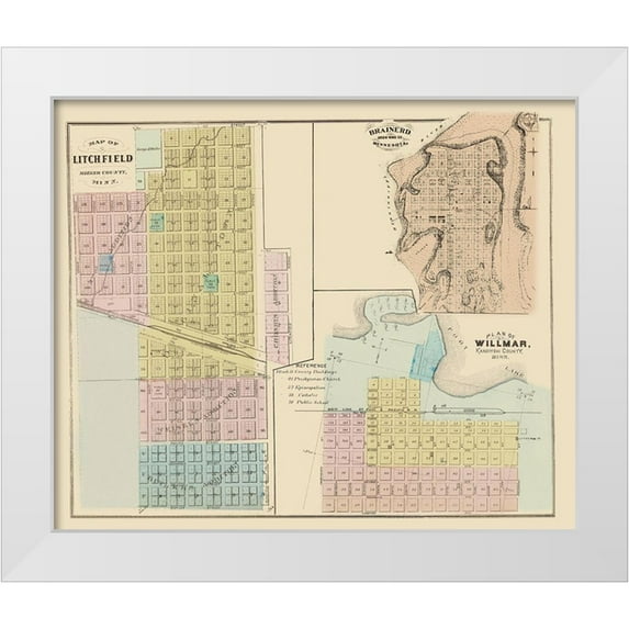 Andreas 17x15 White Modern Wood Framed Museum Art Print Titled - Litchfield, Brainerd, Willmar Minnesota 1874
