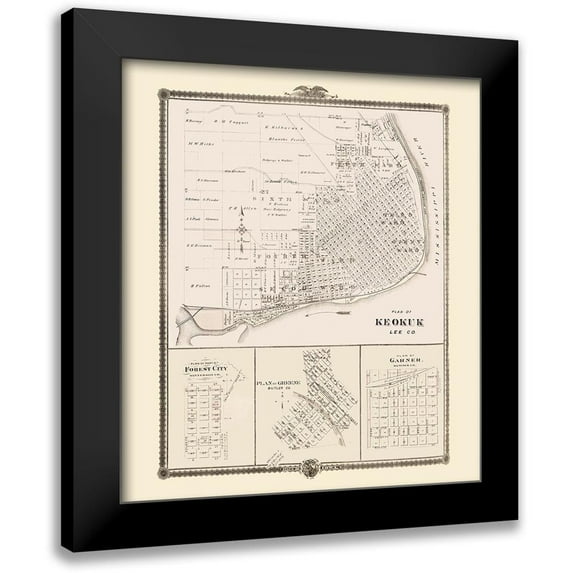 Andreas 20x22 Black Modern Framed Museum Art Print Titled - Keokuk, Forest City, Greene, Garner Iowa