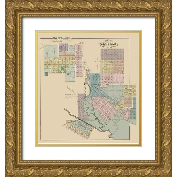 Andreas 20x22 Gold Ornate Wood Framed with Double Matting Museum Art Print Titled - Chatfield, Caledonia Minnesota - Andreas 1874