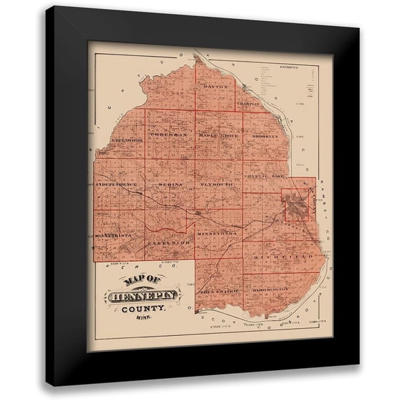Andreas 20x23 Black Modern Framed Museum Art Print Titled - Hennepin Minnesota Landowner - Andreas 1874