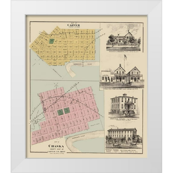 Andreas 20x23 White Modern Wood Framed Museum Art Print Titled - Carver, Chaska Minnesota - Andreas 1874