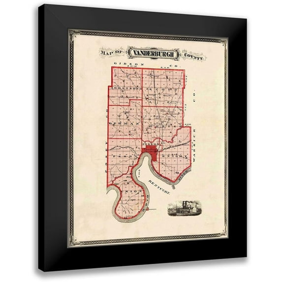 Andreas 20x24 Black Modern Framed Museum Art Print Titled - Vanderburgh Indiana Landowner - Andreas 1876