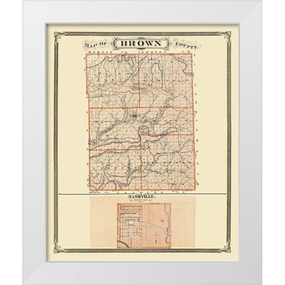 Andreas 20x24 White Modern Wood Framed Museum Art Print Titled - Brown Indiana Landowner - Andreas 1876