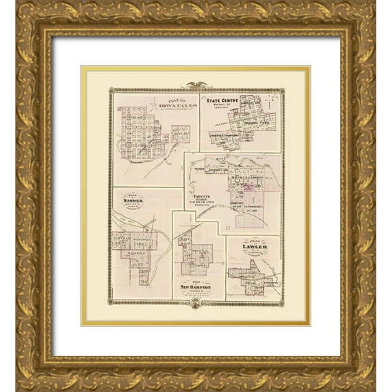 Andreas 26x29 Gold Ornate Wood Framed with Double Matting Museum Art Print Titled - Iowa Falls, Nashua, Fayette, State Centre Iowa