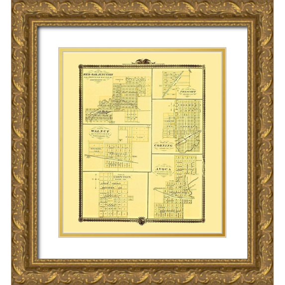 Andreas 26x29 Gold Ornate Wood Framed with Double Matting Museum Art Print Titled - Red Oak Junction, Prescott, Walnut, Corning Iowa