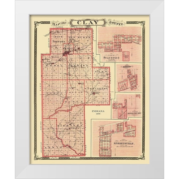 Andreas 26x31 White Modern Wood Framed Museum Art Print Titled - Clay Indiana Landowner - Andreas 1876
