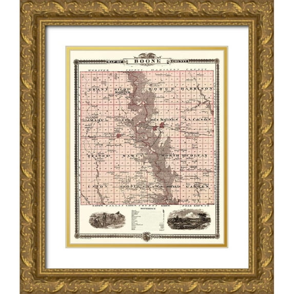 Andreas 26x32 Gold Ornate Wood Framed with Double Matting Museum Art Print Titled - Boone Iowa Landowner - Andreas 1874