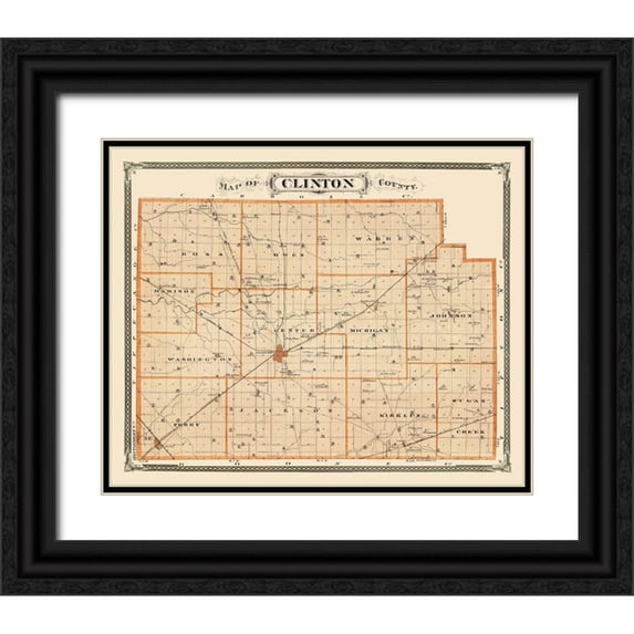 Andreas 31x26 Black Ornate Wood Framed with Double Matting Museum Art Print Titled - Clinton Indiana Landowner - Andreas 1876