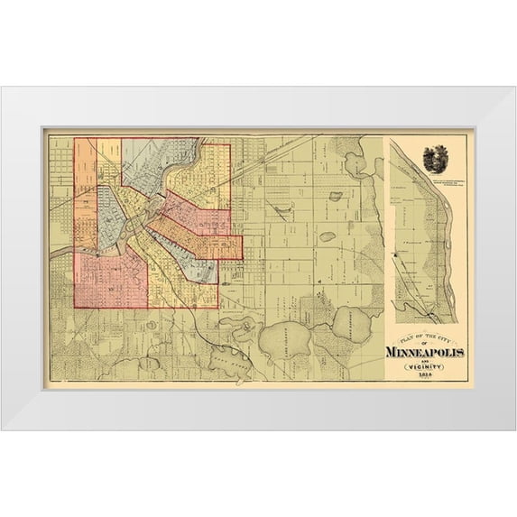 Andreas 32x21 White Modern Wood Framed Museum Art Print Titled - Minneapolis Minnesota Landowner - Andreas 1874