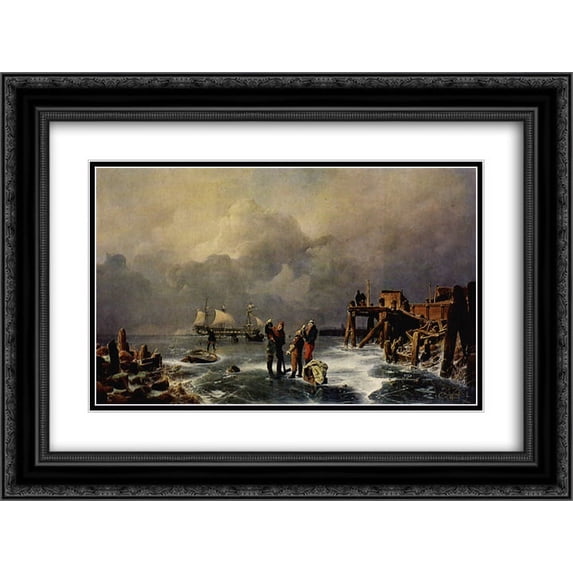 Andreas Achenbach 2x Matted 24x18 Black Ornate Framed Art Print 'Ufer des zugefrorenen Meeres (Winterlandschaft)'