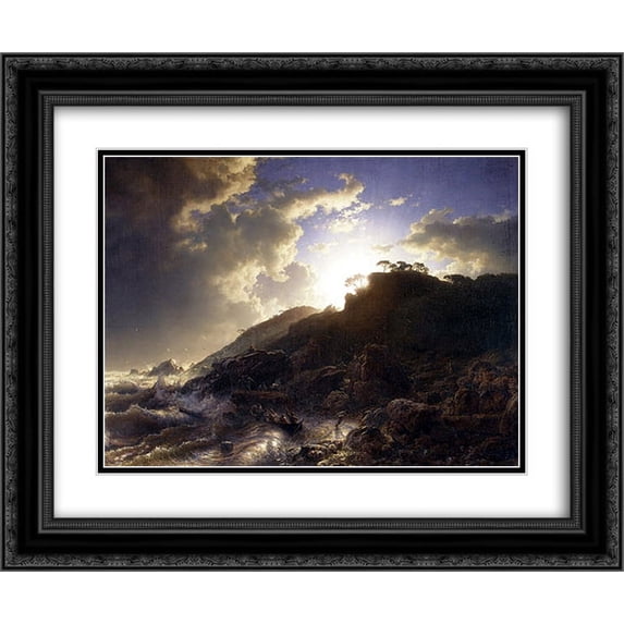 Andreas Achenbach 2x Matted 24x20 Black Ornate Framed Art Print 'Sunset after a Storm on the Coast of Sicily'