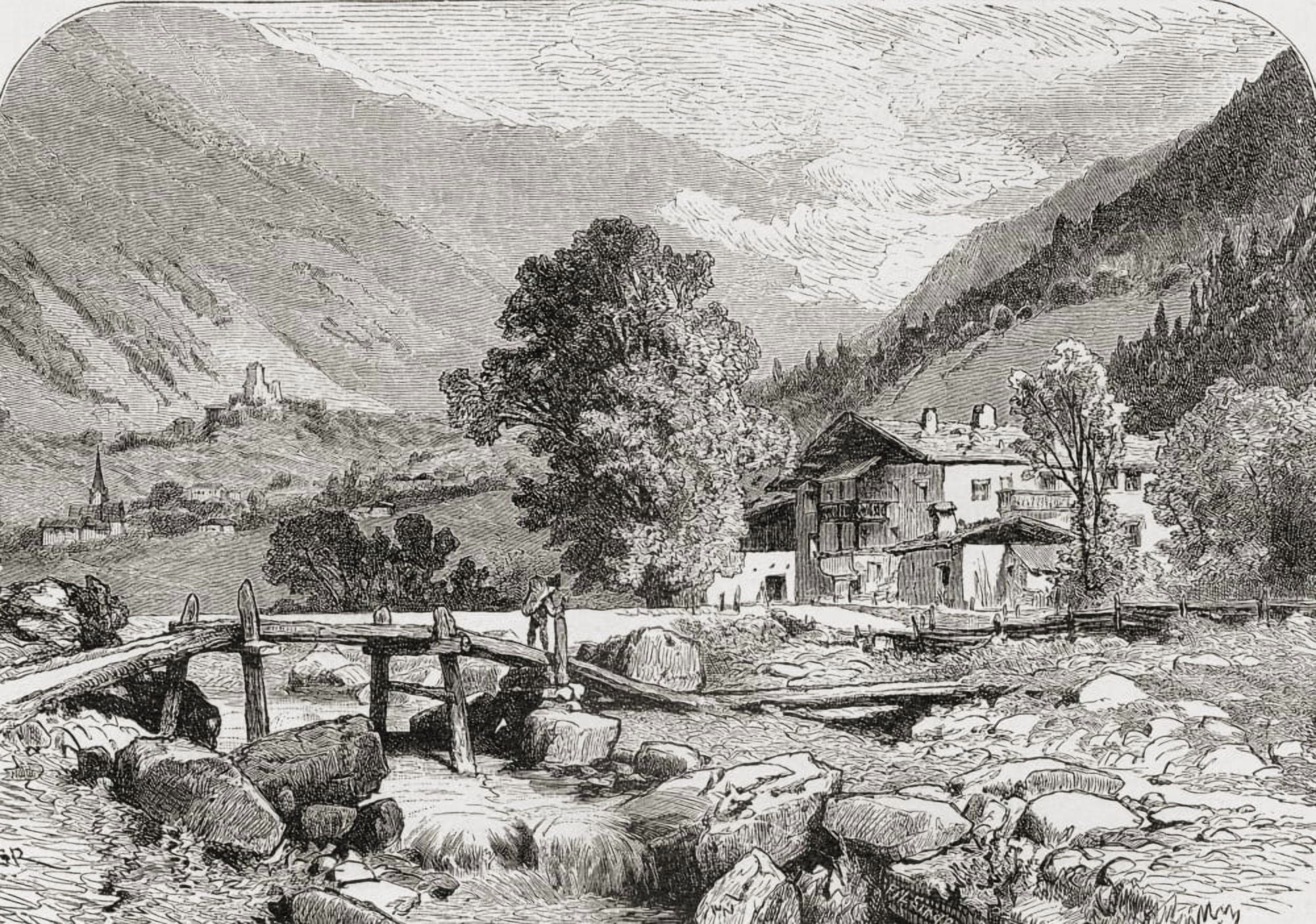 Andreas Hofers House In St Leonhard Passeier County Of Tyrol Austria In The 19Th Century From Pictures From The German Fatherland Published C1880 Canvas Art - Ken Welsh Design Pics (18 x 13)