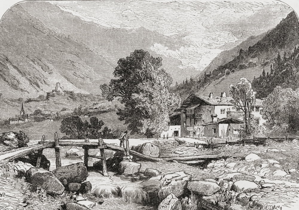 Andreas Hofers House In St Leonhard Passeier County Of Tyrol Austria In The 19Th Century From Pictures From The German Fatherland Published C1880 Canvas Art - Ken Welsh Design Pics (36 x 26)