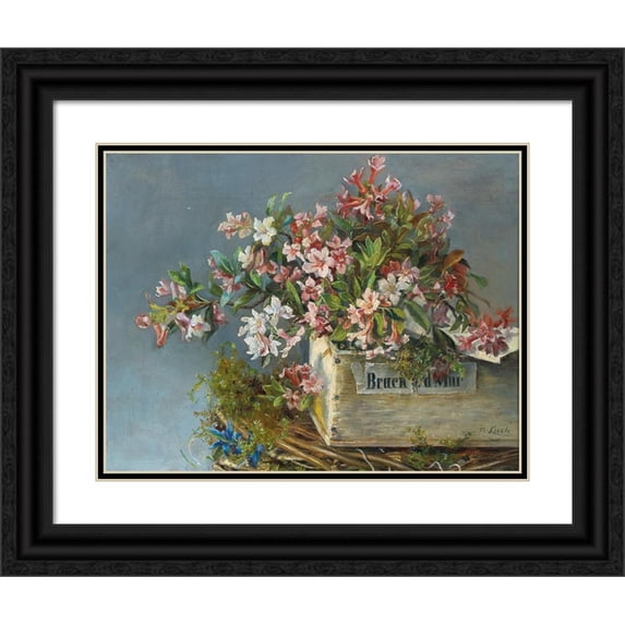 Andreas Lach 24x19 Black Ornate Framed Double Matted Museum Art Print Titled: Alpine Roses in a Window Box
