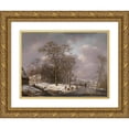 thumbnail image 1 of Andreas Schelfhout 18x14 Gold Ornate Wood Frame and Double Matted Museum Art Print Titled - Figures in a Winter Landscape, 1 of 4