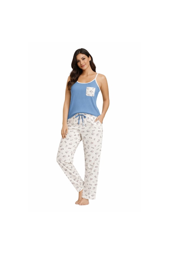 Womens Pajama Set - 2 Piece Short Sleeve Pajama Top and Pajama Pants for Women