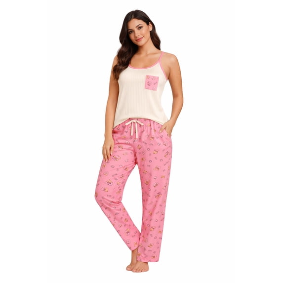 Andree Joan Womens Pajama Set - 2 Piece Short Sleeve Pajama Top and Pajama Pants for Women