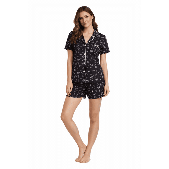 Andree Joan Womens Pajama Sets - 2 Piece Collared Sleep Shirt & Sleep Shorts for Women Sleepwear Set