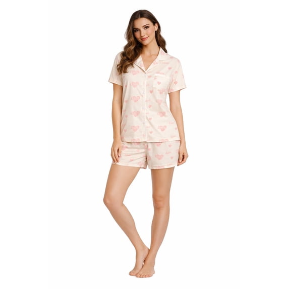 Andree Joan Womens Pajama Sets - 2 Piece Collared Sleep Shirt & Sleep Shorts for Women Sleepwear Set