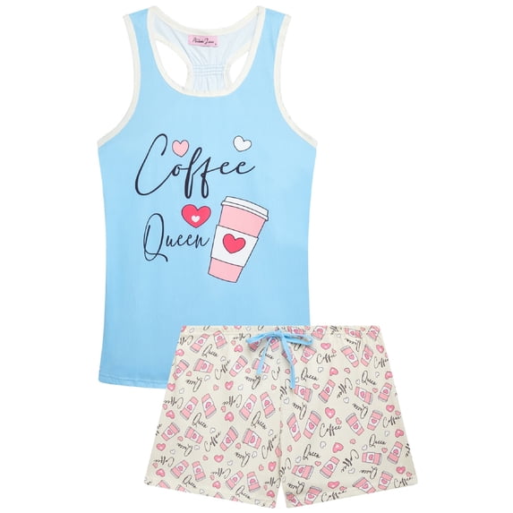 Andree Joan Womens Pajama Shorts Set Sleeveless Girls Sleep Shirt and Pajama Shorts 2 Piece