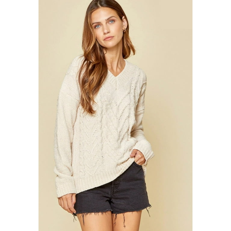 Andree by Unit Full Size Run Cable Knit V Neck Sweater Walmart