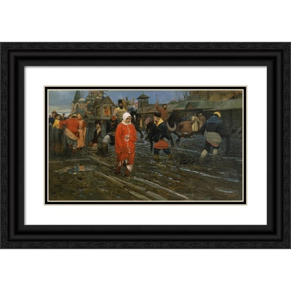 Andrei Ryabushkin 24x15 Black Ornate Framed Double Matted Museum Art Print Titled: Seventeenth-Century Moscow Street on a Public Holiday