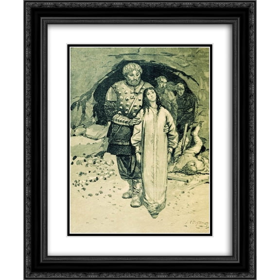 Andrei Ryabushkin 2x Matted 20x24 Black Ornate Framed Art Print 'Dobrynya Nikitich. Illustration for the book Russian epic heroes'
