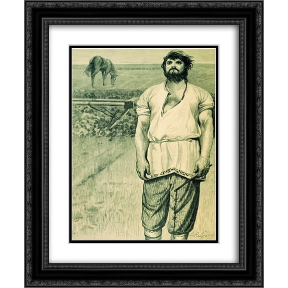 Andrei Ryabushkin 2x Matted 20x24 Black Ornate Framed Art Print 'Mikula Selyaninovich. Illustration for the book Russian epic heroes'