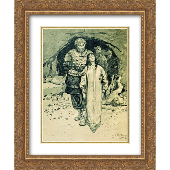 Andrei Ryabushkin 2x Matted 20x24 Gold Ornate Framed Art Print 'Dobrynya Nikitich. Illustration for the book Russian epic heroes'