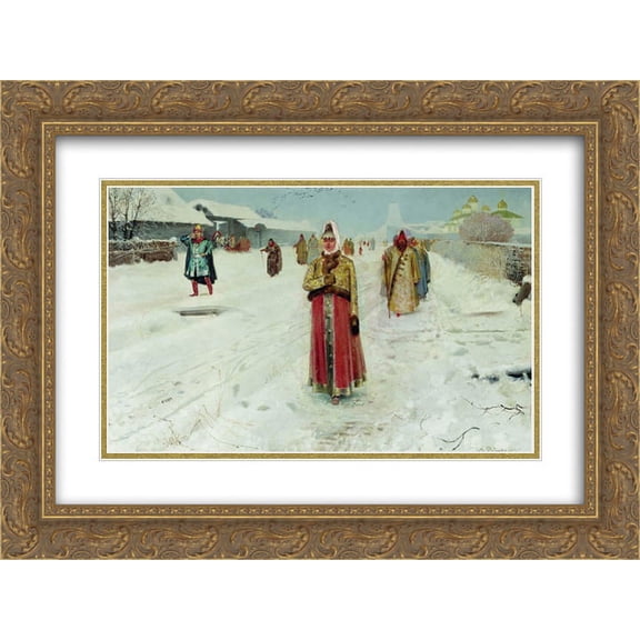 Andrei Ryabushkin 2x Matted 24x18 Gold Ornate Framed Art Print 'Sunday'
