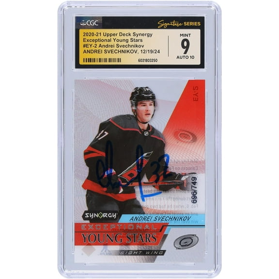 Andrei Svechnikov Carolina Hurricanes Autographed 2020-21 Upper Deck Synergy Exceptional Young Stars #EY-2 #/749 CGC Fanatics Witnessed Authenticated 9/10 Card - Fanatics Authentic Certified