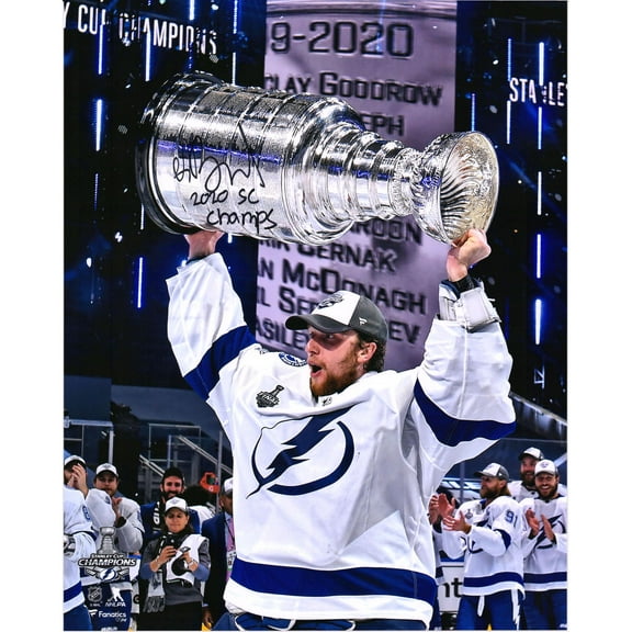 Andrei Vasilevskiy Tampa Bay Lightning Autographed 16" x 20" Raising Cup Photograph with "2020 SC Champs" Inscription - Fanatics Authentic Certified