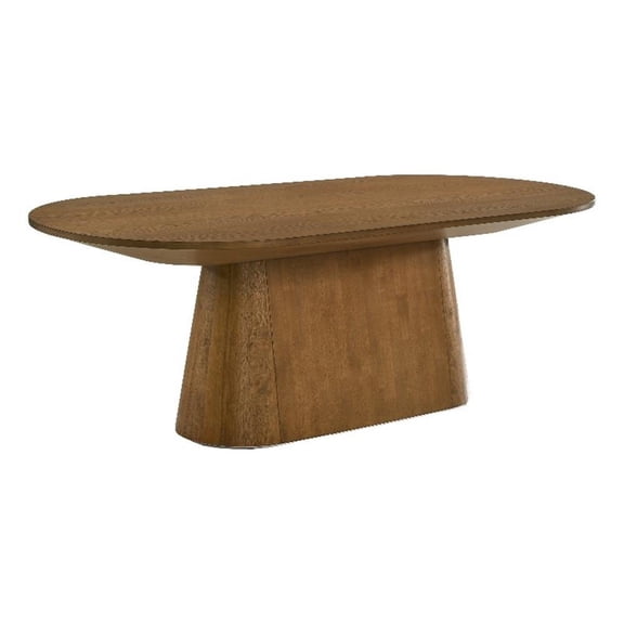 Andrew 88" Brown Walnut Wood Finish Oval Dining Table with Pedestal Base