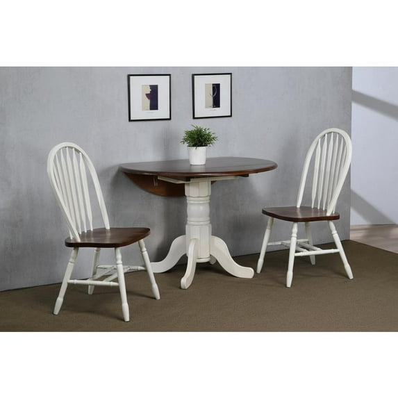 Andrew Arrowback Windsor Dining Chair Antique White/Chestnut Brown Wood Set of 2